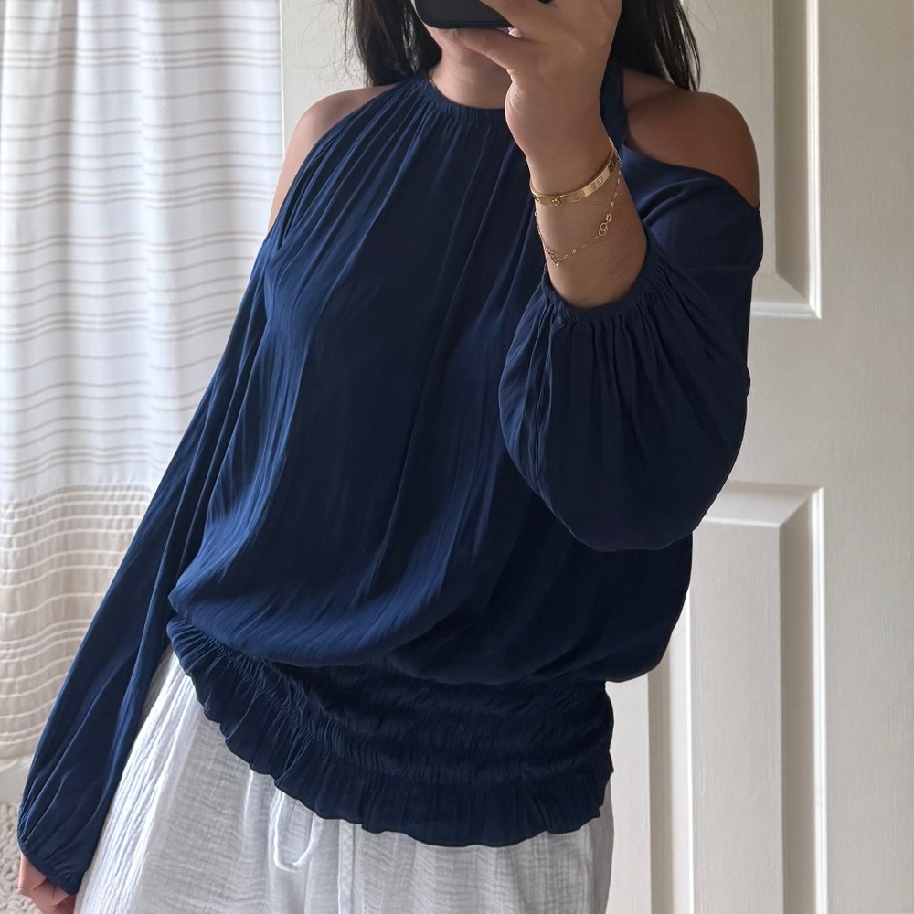 Ramy Brook Navy Lauren Cold Shoulder Blouse S